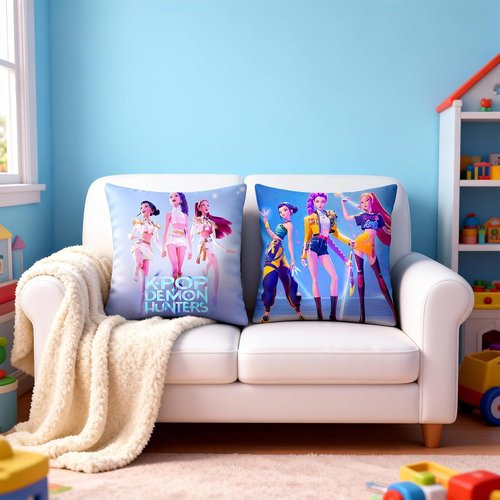 Demon Hunters Pillow Covers - 18" x 18" Kpop Group Themed | 2 Unique Soft Decorative Designs for Fans