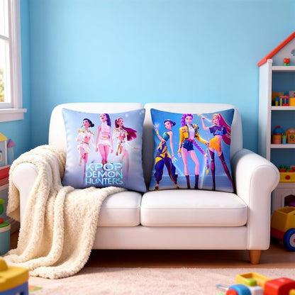 Demon Hunters Pillow Covers - 18" x 18" Kpop Group Themed | 2 Unique Soft Decorative Designs for Fans