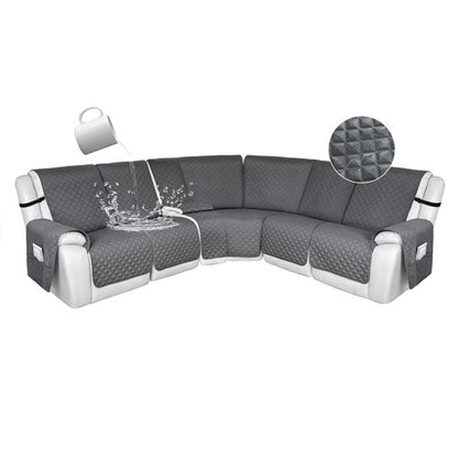 HDCAXKJ 100% Waterproof Reclining Sectional Couch Covers L Shape Recliner Sofa Cover Washable Quilted Soft Pet Dog Corner Recliner Slipcovers with Pockets (5 Seat and 1 Middle Console, Middle Gray)
