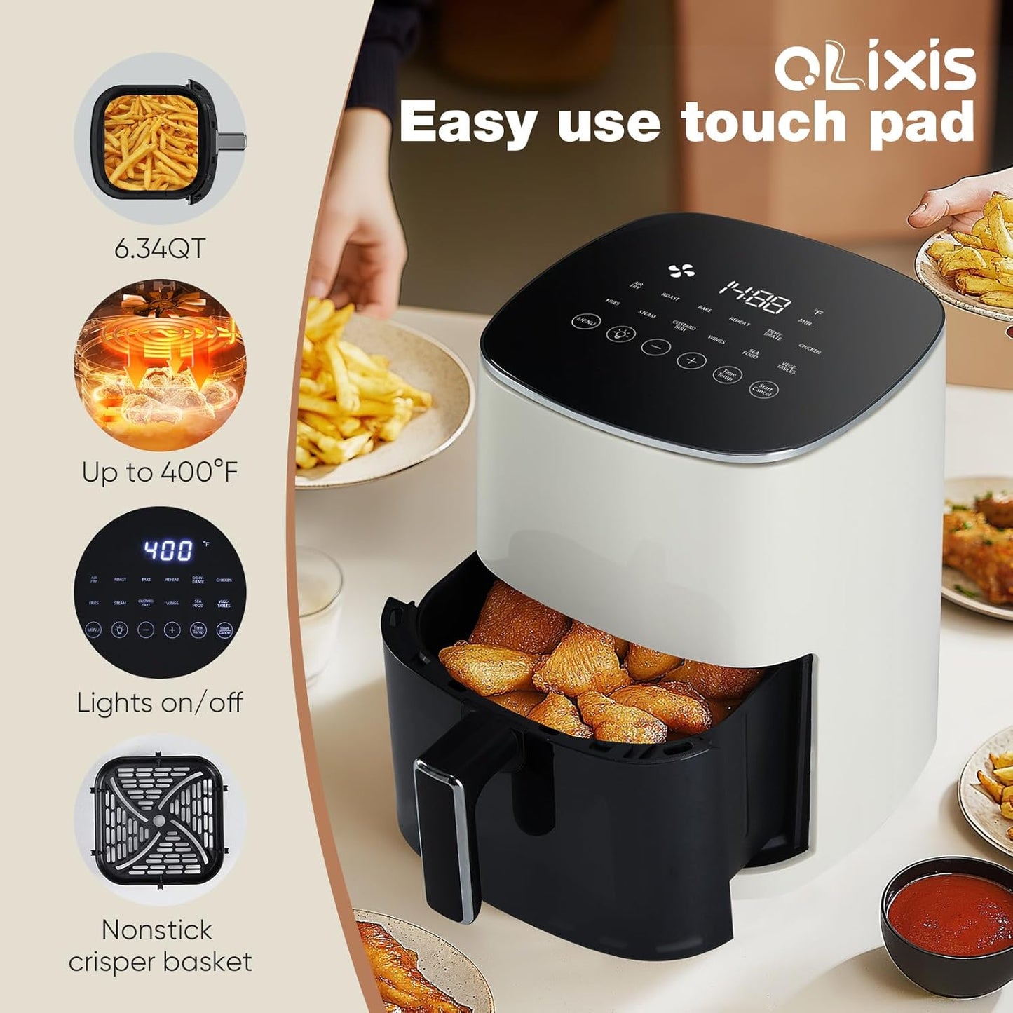 OLIXIS 6 Quart Air Fryer - 12-in-1 Multi-Cooker with Window | Roast, Bake, Dehydrate & More - White