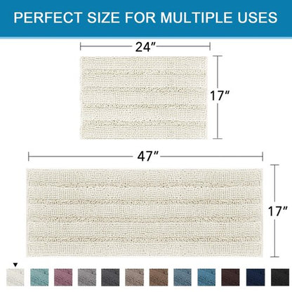 Non Slip Thick Shaggy Chenille Bathroom Rug Mat Set Extra Soft and Absorbent Striped Floor Rugs, 2 Piece, Machine-Washable