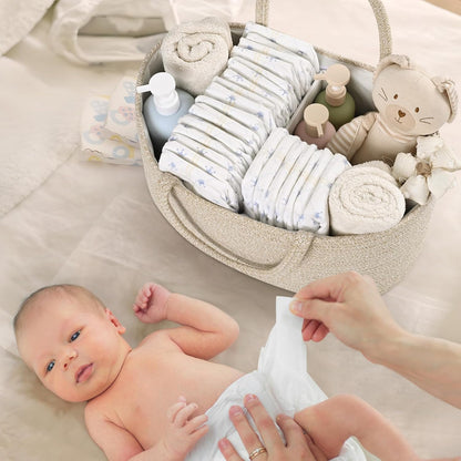 Skiennix 19L Baby Diaper Caddy Organizer - Cotton Rope Storage Basket with Removable Divider, Perfect for Nursery & Baby Showers