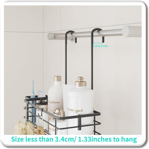 HapiRm Hanging Shower Caddy Organizer - Rustproof 304 Stainless Steel with Hooks & Toothbrush Holder - Black