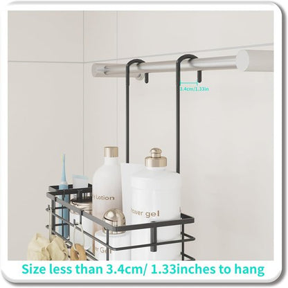 HapiRm Hanging Shower Caddy Organizer - Rustproof 304 Stainless Steel with Hooks & Toothbrush Holder - Black