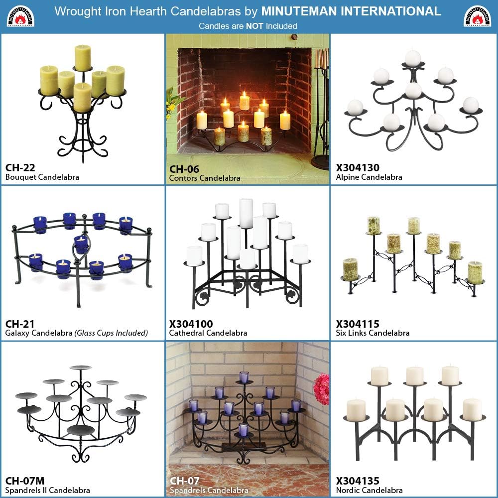 Minuteman International Cathedral Wrought Iron Fireplace Candelabra - Elegant Hearth Decor