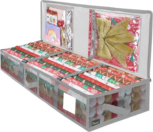 BALEINE Christmas Wrapping Paper Storage Bag - 40" Durable PE with Flexible Partitions & Pockets