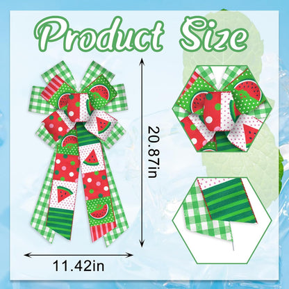 ABTOLS Large Summer Bows - Green White Buffalo Plaid & Watermelon Design | Perfect for Wreaths & Decor