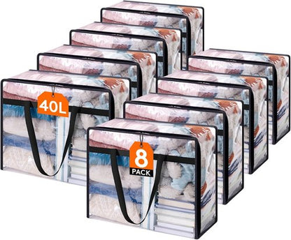 Lifewit 8-Pack Clear Clothes Storage Bags - 40L Vinyl Zipper Bags for Bedding & Comforters