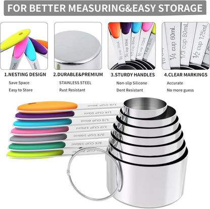 TILUCK Stainless Steel Measuring Cups & Spoons Set - Essential Kitchen Utensils for Cooking & Baking (12-Piece)
