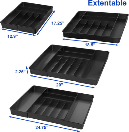 Simple Houseware Flatware Organizer - Adjustable Black Kitchen Drawer Tray with 9 Compartments