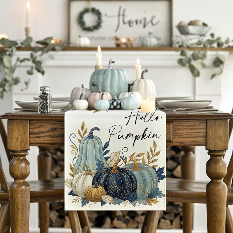 Artoid Mode 13 x 72 Inch Table Runner - Beige/Blue, 210 GSM Polyester