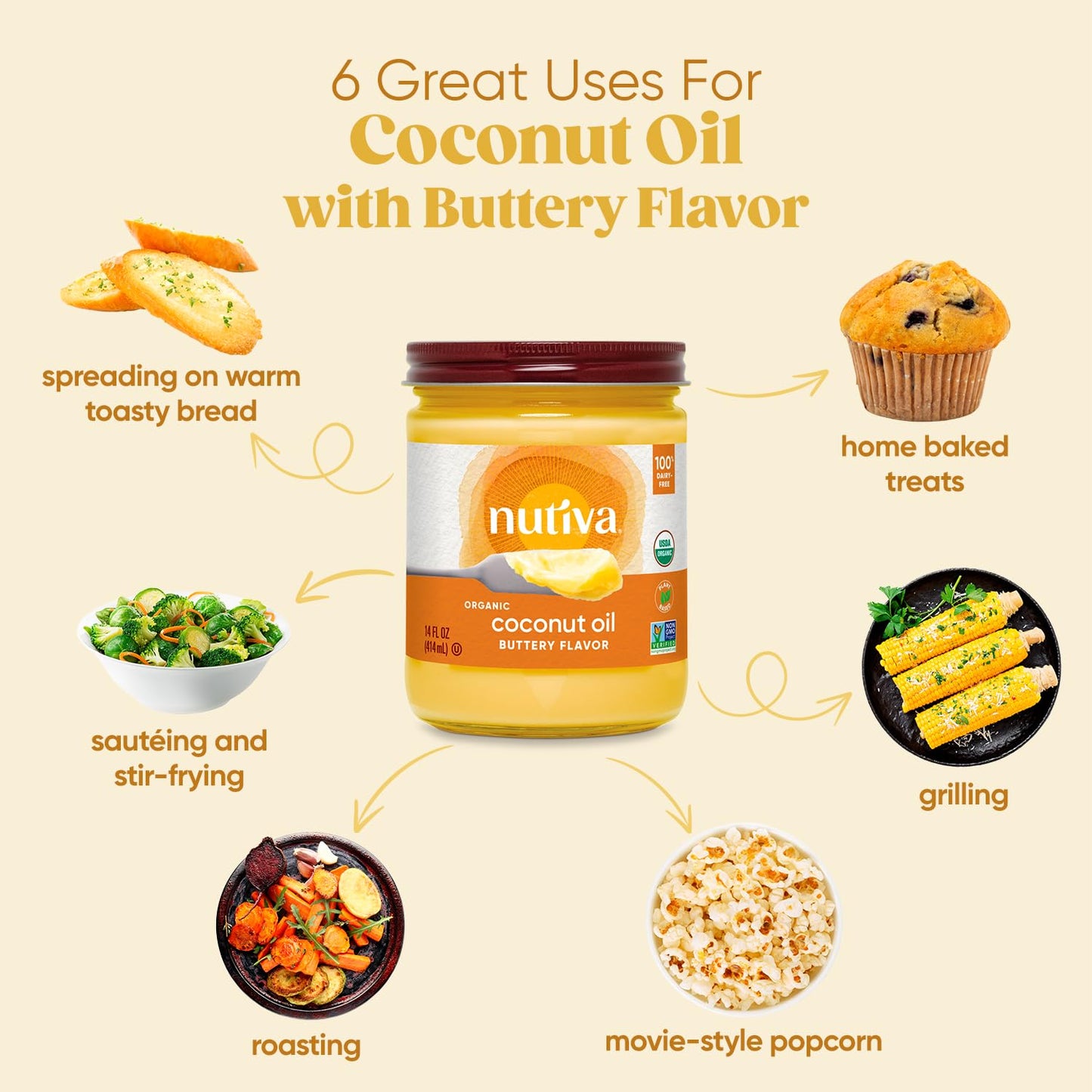 Nutiva Organic Coconut Oil - Non-Dairy Butter Flavor, 14 Ounce | USDA Organic, Vegan & Gluten-Free