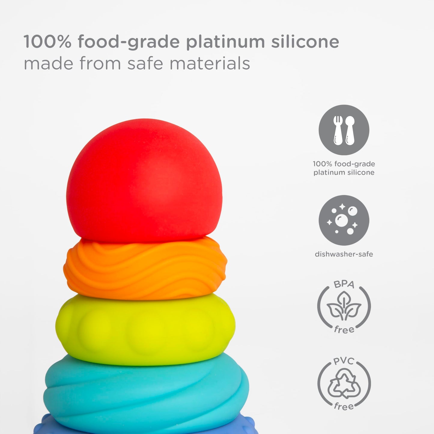 Ubbi Baby Teether Totter, Multi-Textured Food-Grade Silicone Teething Toy, 6 Piece Set, Early Development Toy