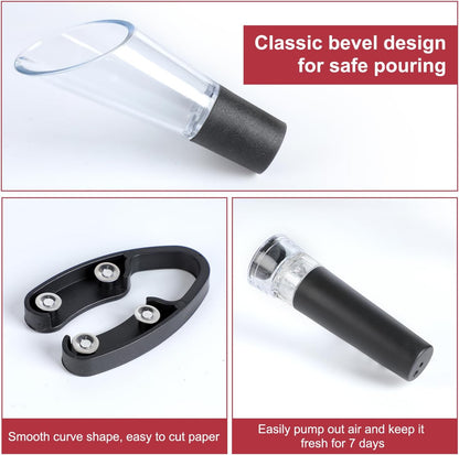 Wino on the Go Wine Opening Set, Air Pump Wine Bottle Opener Set, The Perfect Wine Opener, Wine Aerator Pourer Spout, Momentum Wine Opening Set, Wine Opener Pump(Aluminum head,Black)