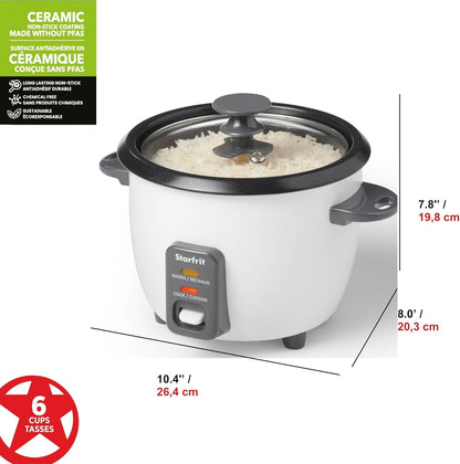 Starfrit Electric Rice Cooker - 6-Cup Capacity | Includes Steamer Basket & Measuring Cup - 300W Power