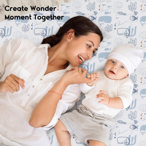 Yoofoss Pack and Play Sheets Fitted, Mini Crib Sheets 2-Pack for Pack N Play Mattress, Stretchy Playard Sheet, Soft and Breathable Submarine World