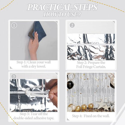 DECOCKRAT Foil Fringe Backdrop - Shiny Silver Tinsel Curtains for Party Decor | 3 Pack, 3.3x8.2 FT