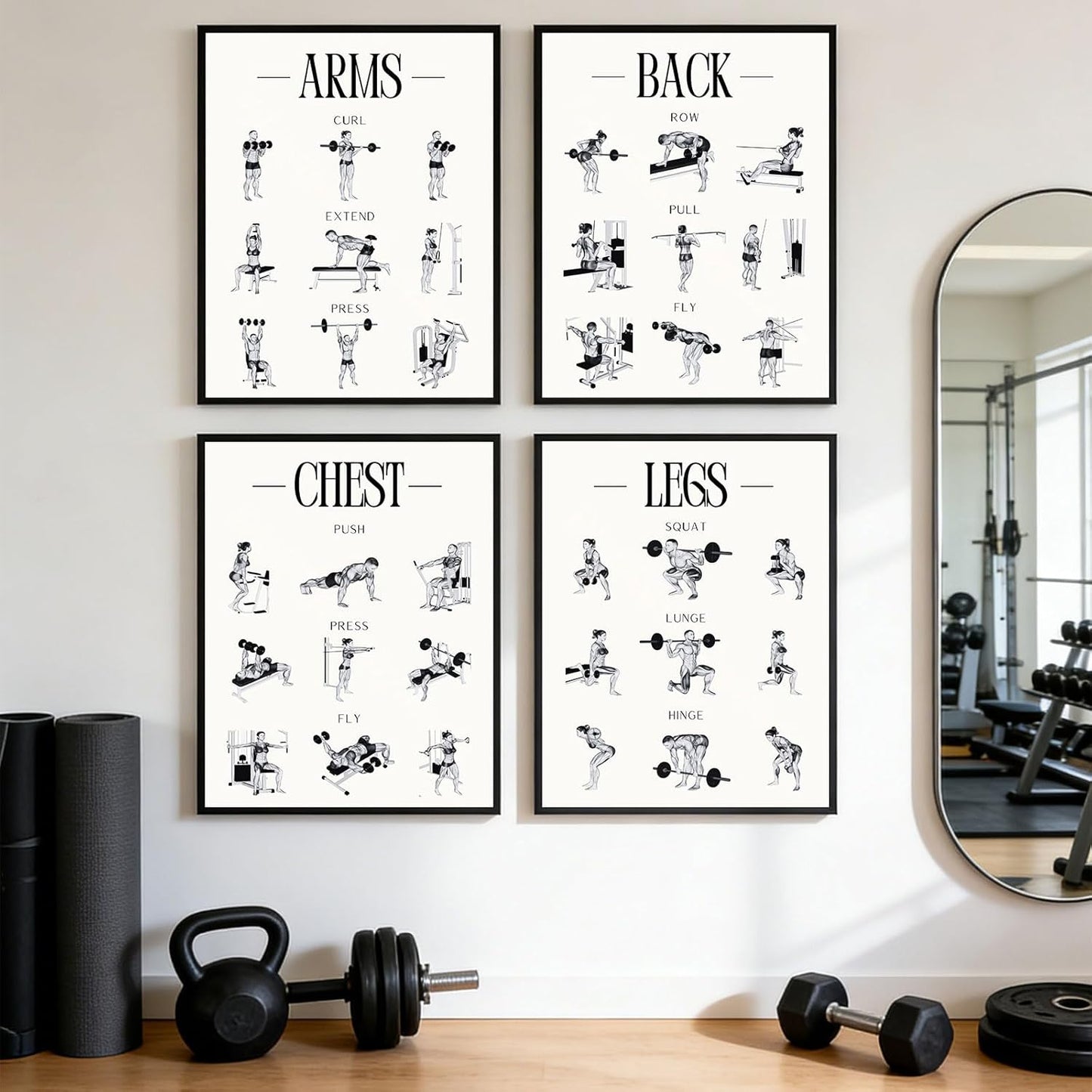 Skiennix Fitness Exercises Wall Art - Dumbbell Workout Poster for Gym & Home Decor | Strength Training Design