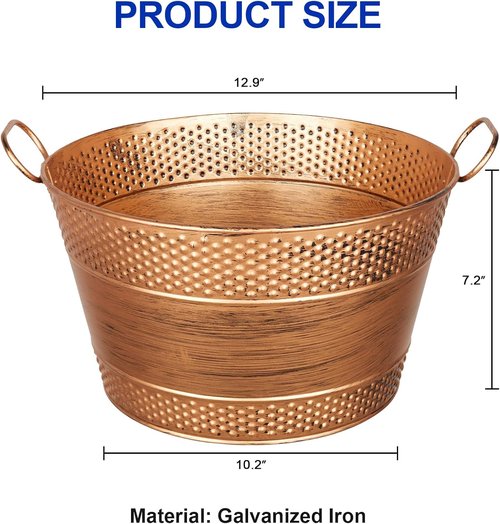 Galvanized Tub Ice Bucket For Parties, Thick Metal Galvanized Drink Buckets, Beverage Bucket with Handles, Drink Bucket for Indoor & Outdoor Party (1Pcs Copper)