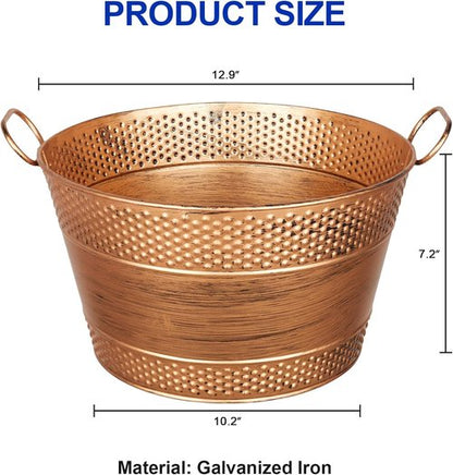 Galvanized Tub Ice Bucket For Parties, Thick Metal Galvanized Drink Buckets, Beverage Bucket with Handles, Drink Bucket for Indoor & Outdoor Party (1Pcs Copper)