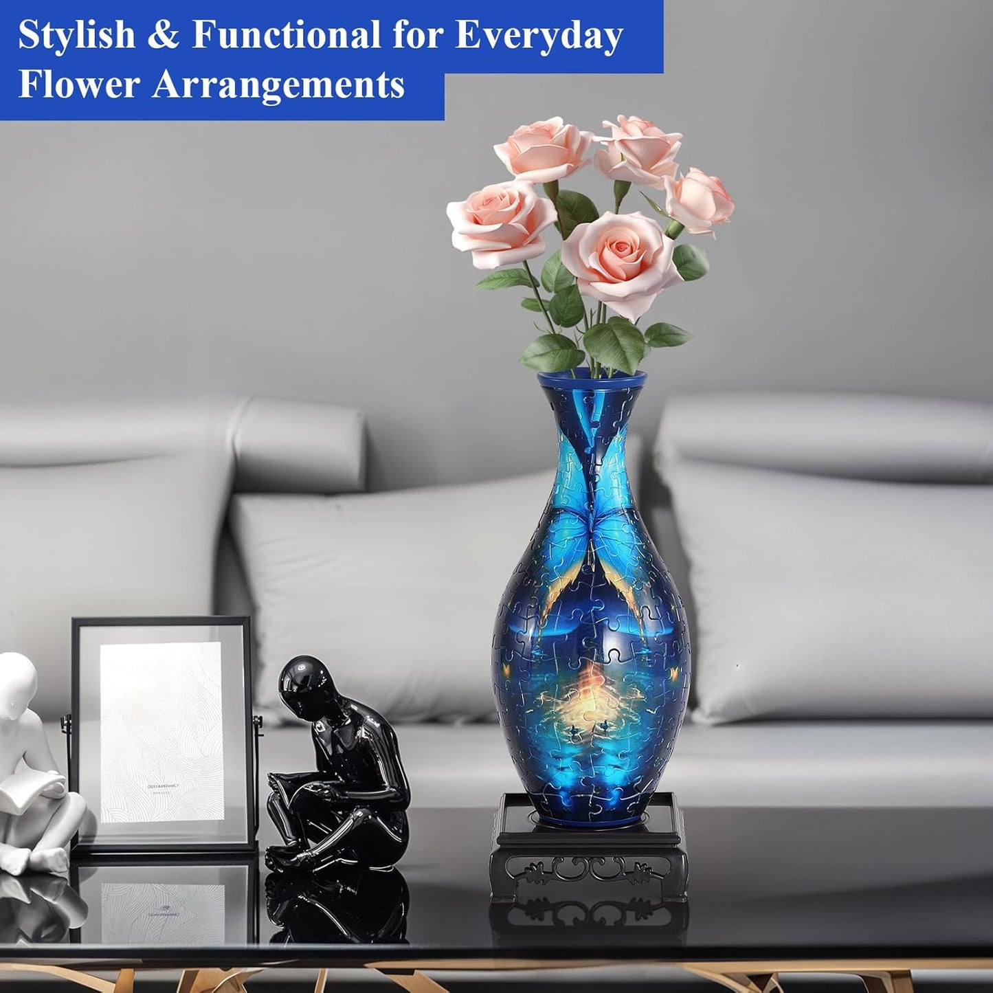 Wowsome 3D Puzzle Vase - Unique Jigsaw Design for Flower Arrangements | Pink Butterfly Decor