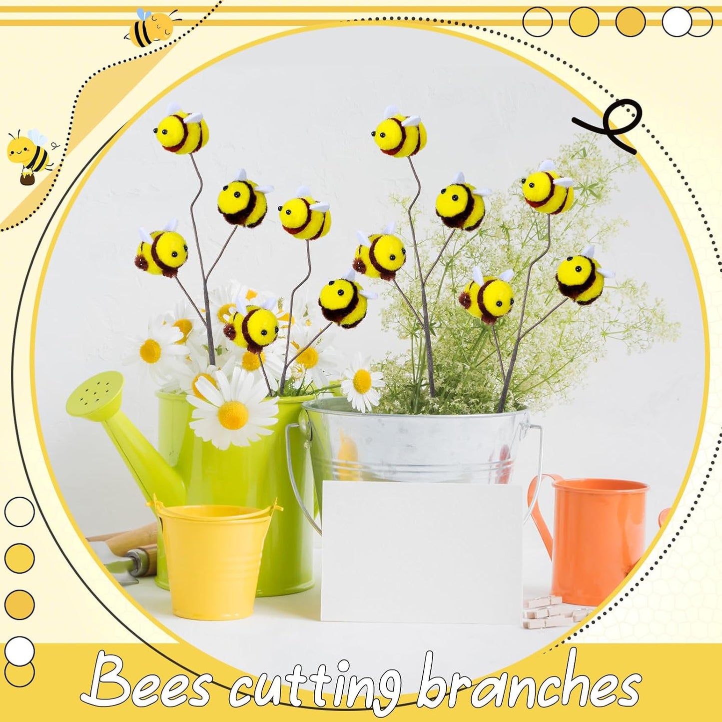 Suncalla 12 Pcs Felt Bee Stems - Adorable Honeybee Decorations for Baby Showers & Parties | Perfect for Vases & Centerpieces