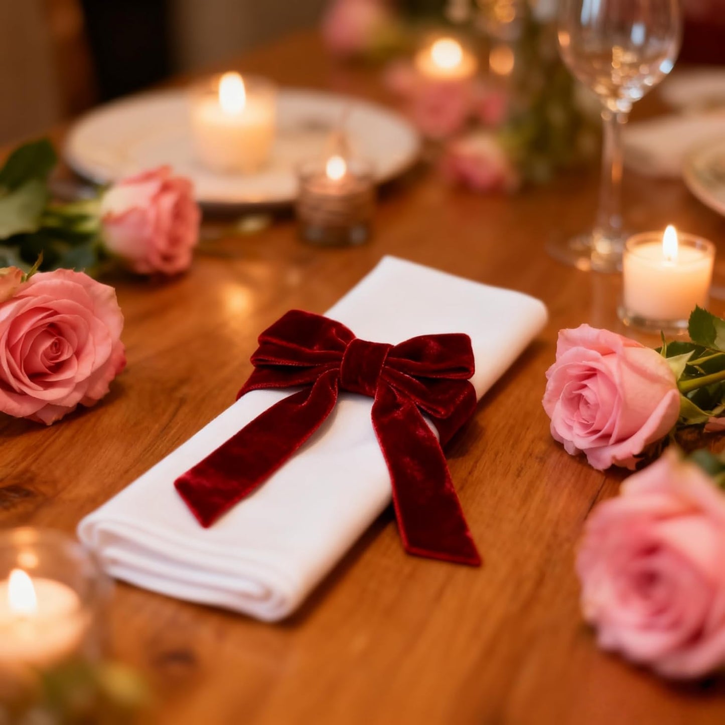 Meseey Bow Napkin Rings - Set of 6 Luxury Burgundy Velvet Holders for Elegant Holiday Table Decor
