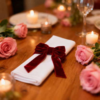 Meseey Bow Napkin Rings - Set of 6 Luxury Burgundy Velvet Holders for Elegant Holiday Table Decor