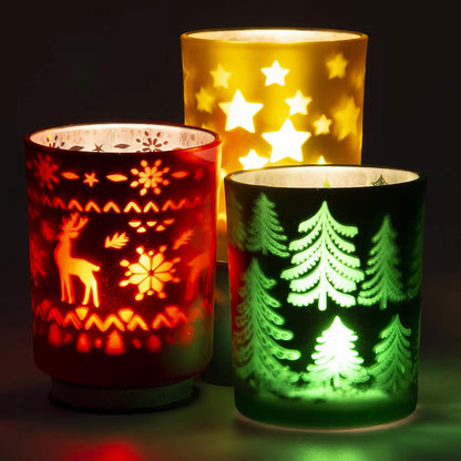 Rancco Tealight Candle Holders - Festive Indoor Christmas Decor | Elk, Tree & Star Designs, 3.3x2.6in