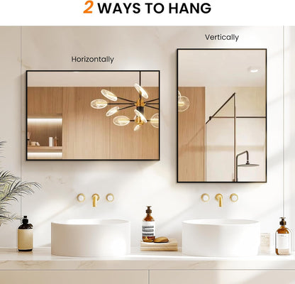 TRAHOME Bathroom Vanity Mirror - 36" x 24" Metal Framed Rectangular Design | HD Shatterproof Glass, Black