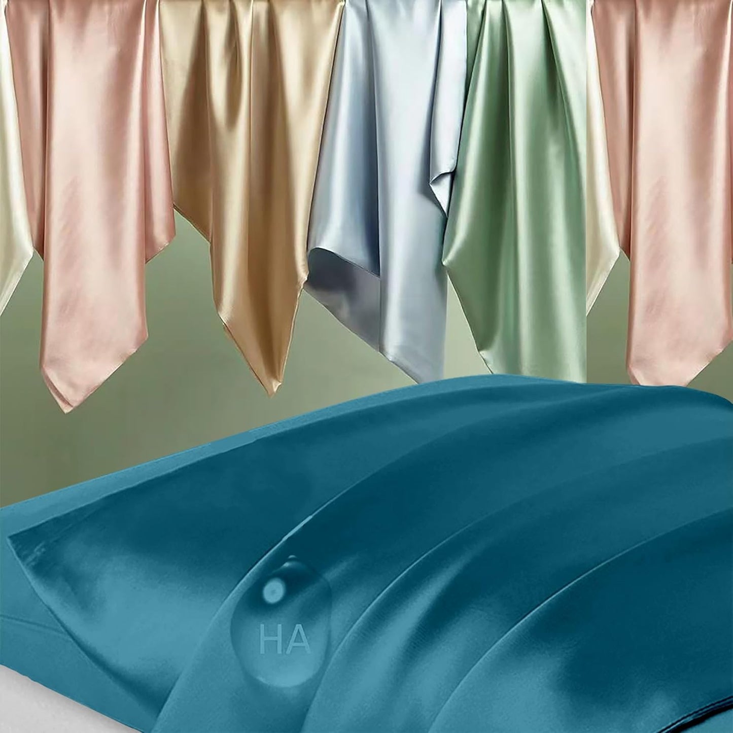 Mulberry Silk Pillowcases | Queen Size for Hair & Skin | Anti-Acne Cooling Teal Satin with Hidden Zipper