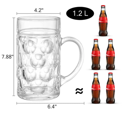 2 Pack 40 oz Glass Beer Mugs with Handles – Freezer Safe Stein Glassware