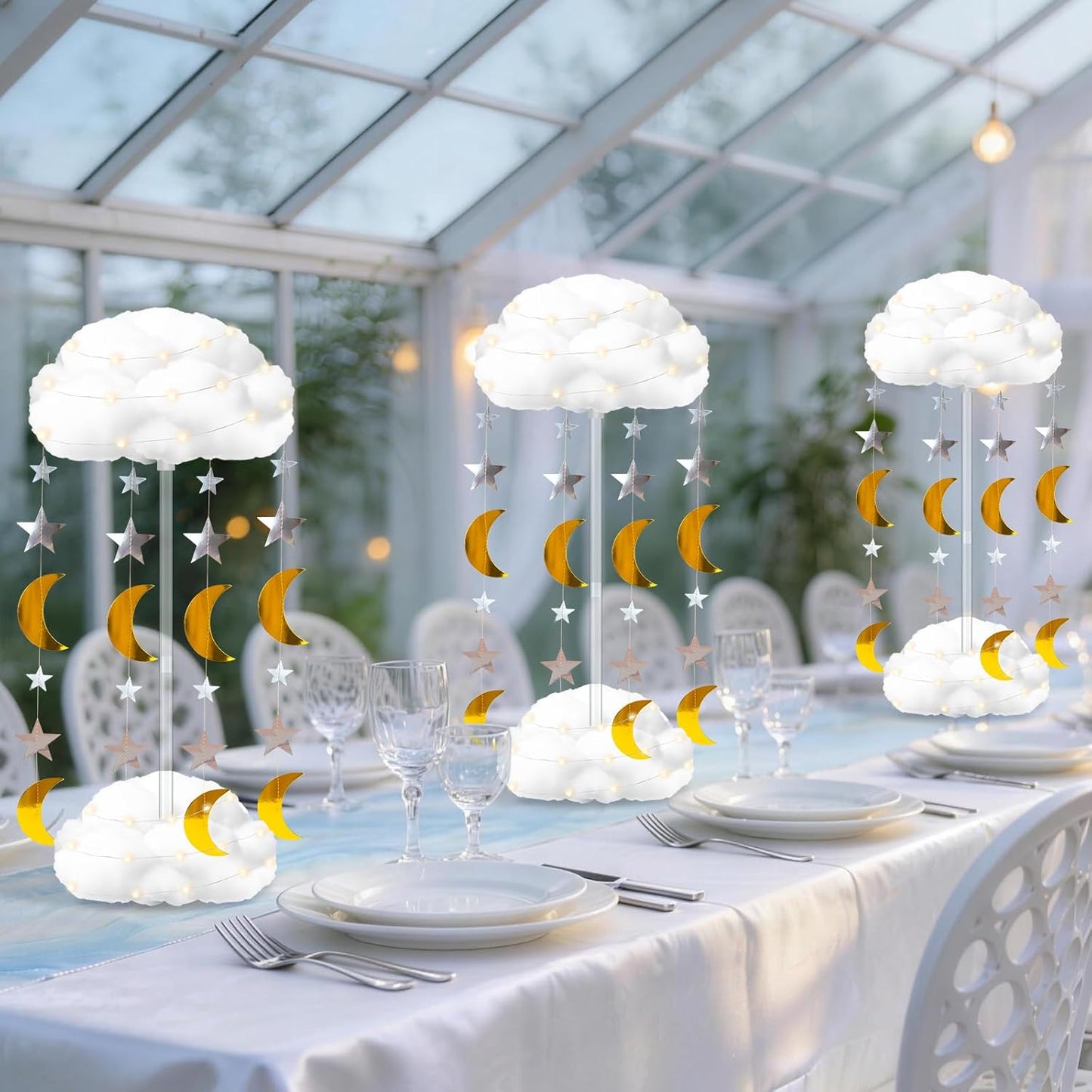 Skiennix 3D Fluffy Cloud LED Light Kit - Hanging & Table Centerpiece Decor for Baby Showers & Parties