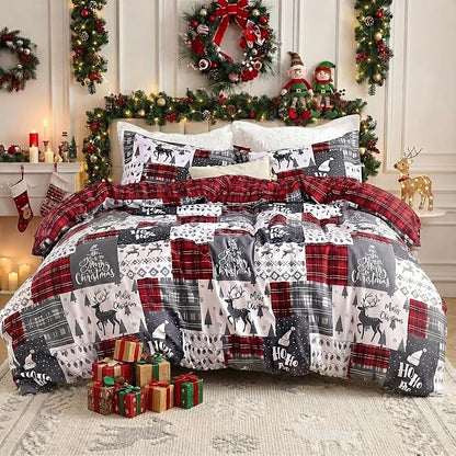 Christmas Duvet Cover Set Twin Reversible 8 Corner Ties Soft Microfiber