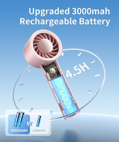 KinYiLO Mini Portable Fan, 3 Speed Handheld Fan with Desktop Base, Rechargeable Battery Powered Lightweight & Small Powerful, Personal Cooling Fan Summer Gift for Travel, Makeup, Outdoor, Pink