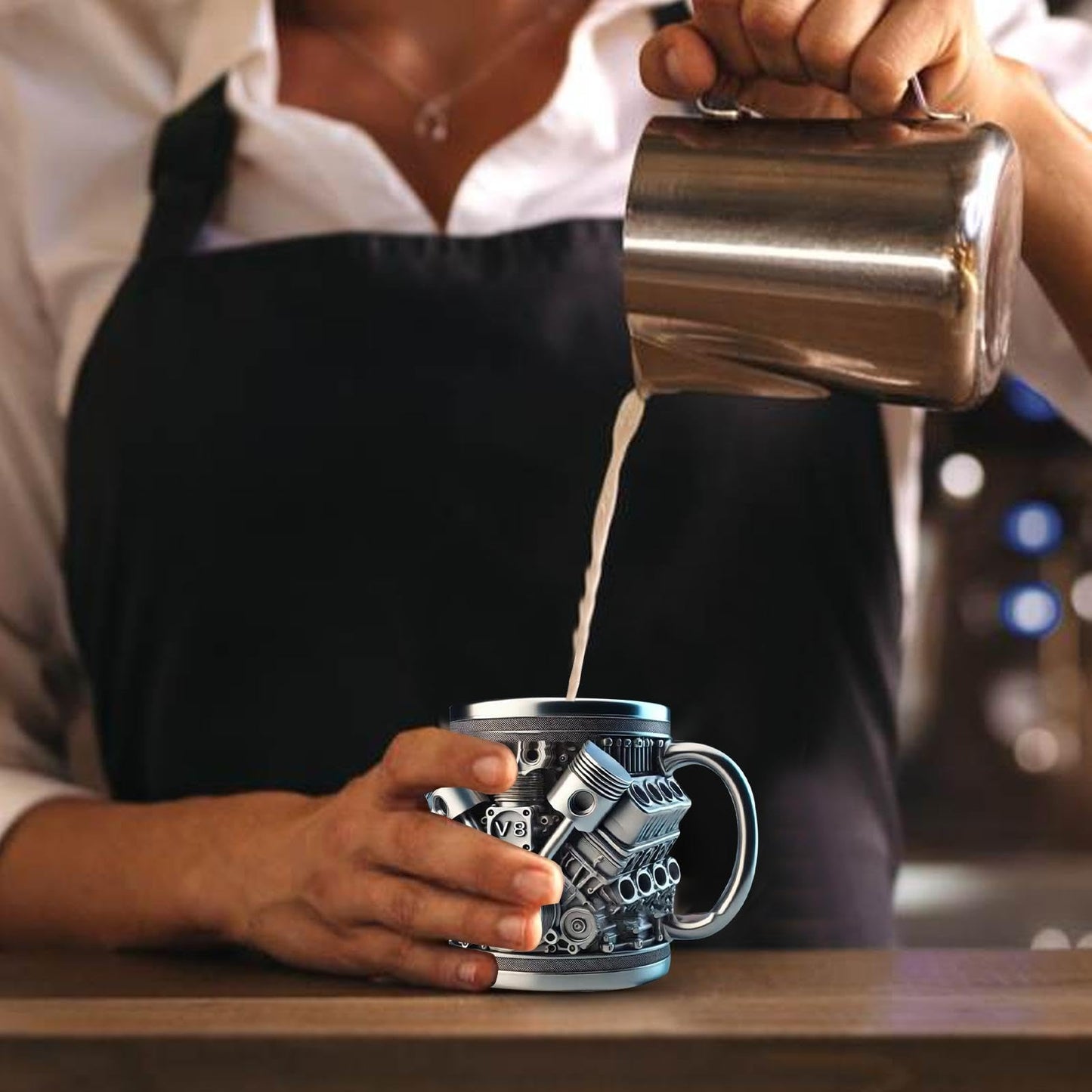 V6 V8 Engines Stainless Steel Cup, 2PCS V6 & V8 Engine Coffee Mug, Creative Car Engine Coffee Cup with Insulated Handle, 2025 Novelty Automobile Engine Coffee Mug, for Car Lovers Gift