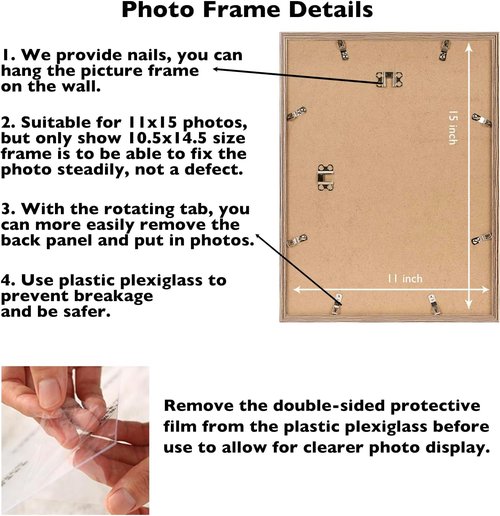 JCJMY 11x15 Picture Frame - Rustic Brown Wall Hanging Frame with Shatter-Resistant Plexiglass