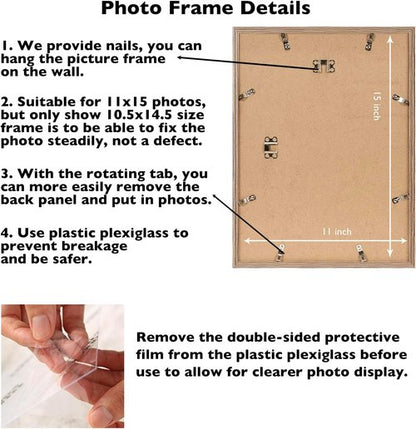 JCJMY 11x15 Picture Frame - Rustic Brown Wall Hanging Frame with Shatter-Resistant Plexiglass