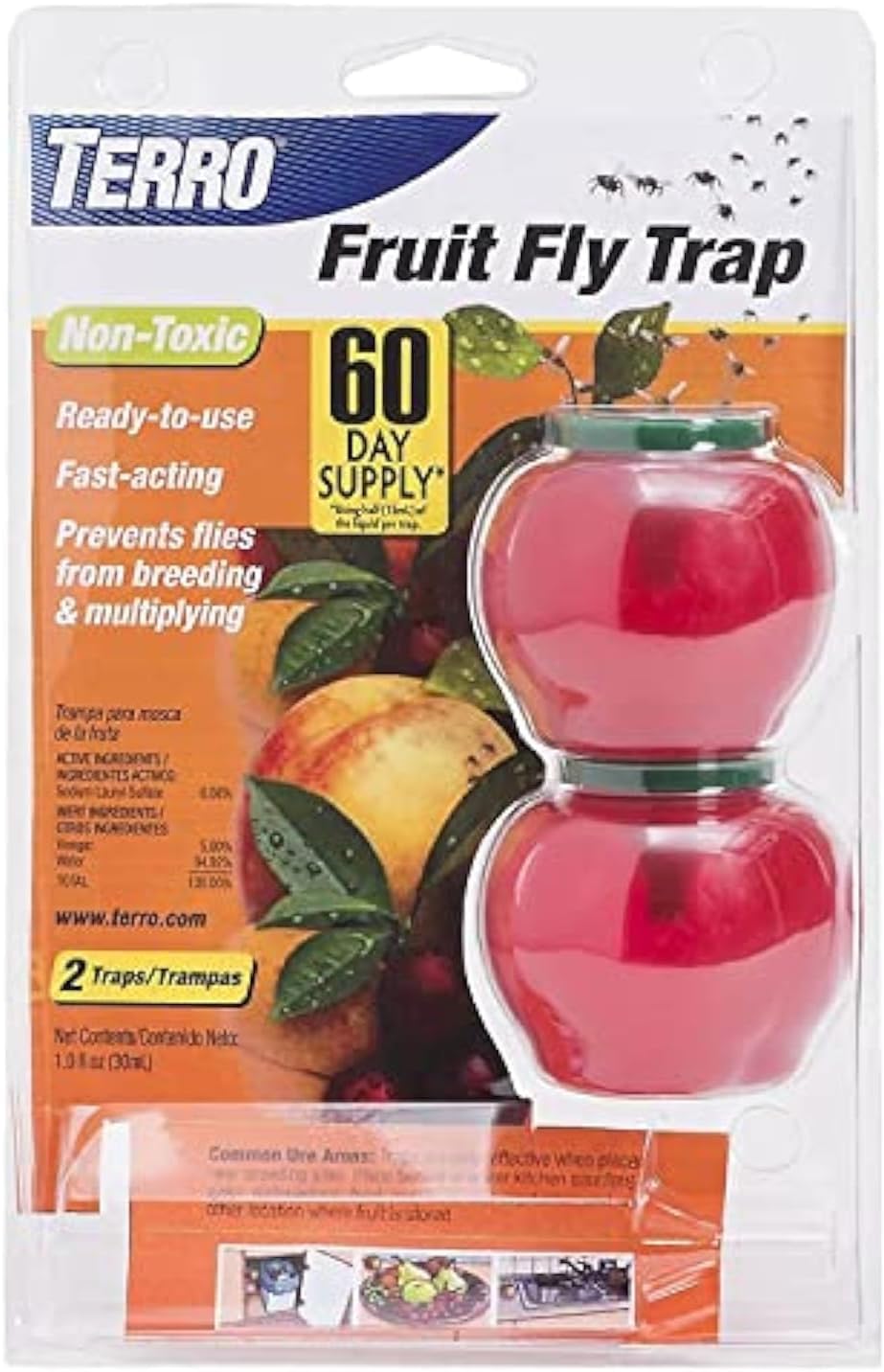 TERRO 2-Pack Fly Trap - Effective Indoor & Outdoor Insect Control | Non-Toxic Design