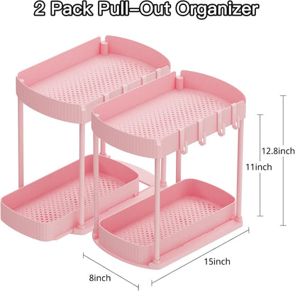 Ukeetap Multi-Purpose Pull-Out Storage Organizers - 12.8 Inch Under Sink & Cabinet - Pink (2 Pack)