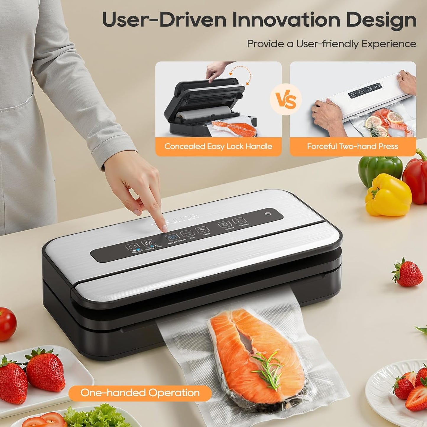 Skiennix Vacuum Sealer Machine - 90Kpa Food Preservation with Dry/Moist Modes & Built-in Cutter