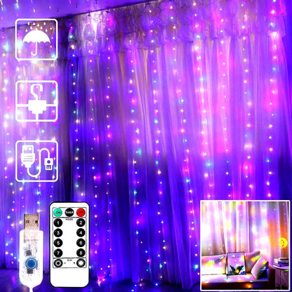 Skiennix Curtain Lights - 300 LED Twinkle String Lights for Bedroom & Wedding Decor | 9.8x9.8 Ft