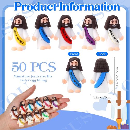 Bememo Mini Jesus Figures - 50 Pcs Christ Toys for Hide and Seek | Colorful Religious Party Favors