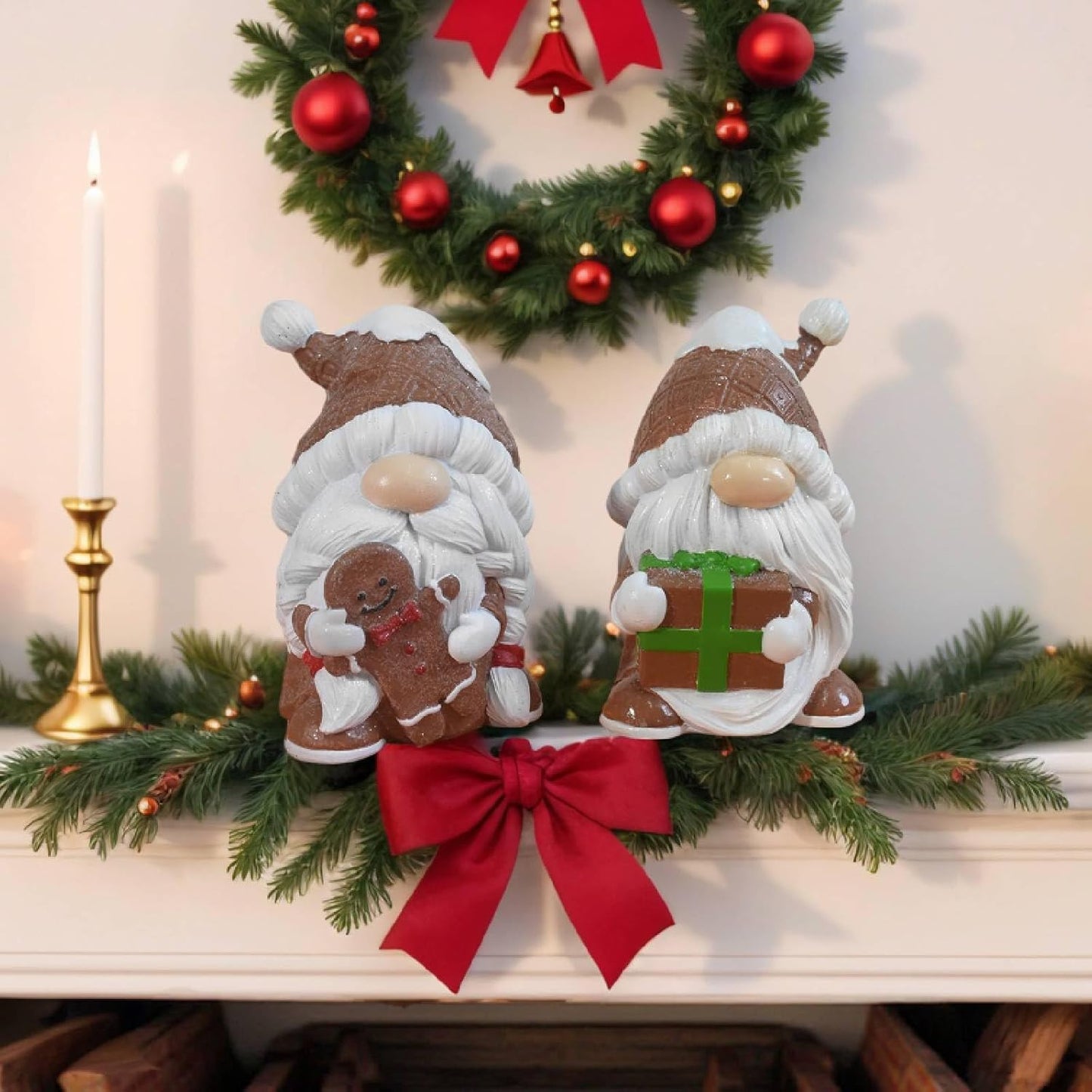 Regine Switzerland Gnome Christmas Decorations - 2Pcs Resin Gingerbread Gnomes | 4.5 Inch Table Decor Gifts for Women