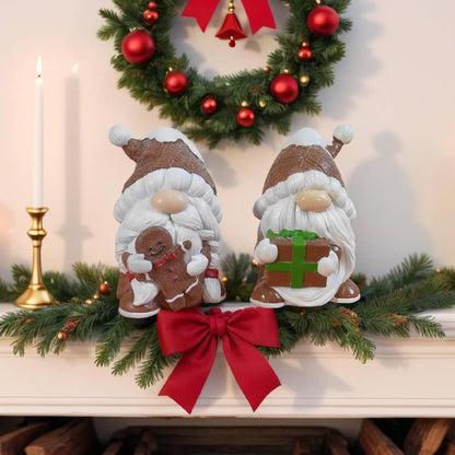 Regine Switzerland Gnome Christmas Decorations - 2Pcs Resin Gingerbread Gnomes | 4.5 Inch Table Decor Gifts for Women
