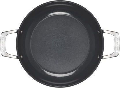 Le Creuset Non-Stick Ceramic Shallow Braiser - 3.5 Qt with Glass Lid for Easy Cooking