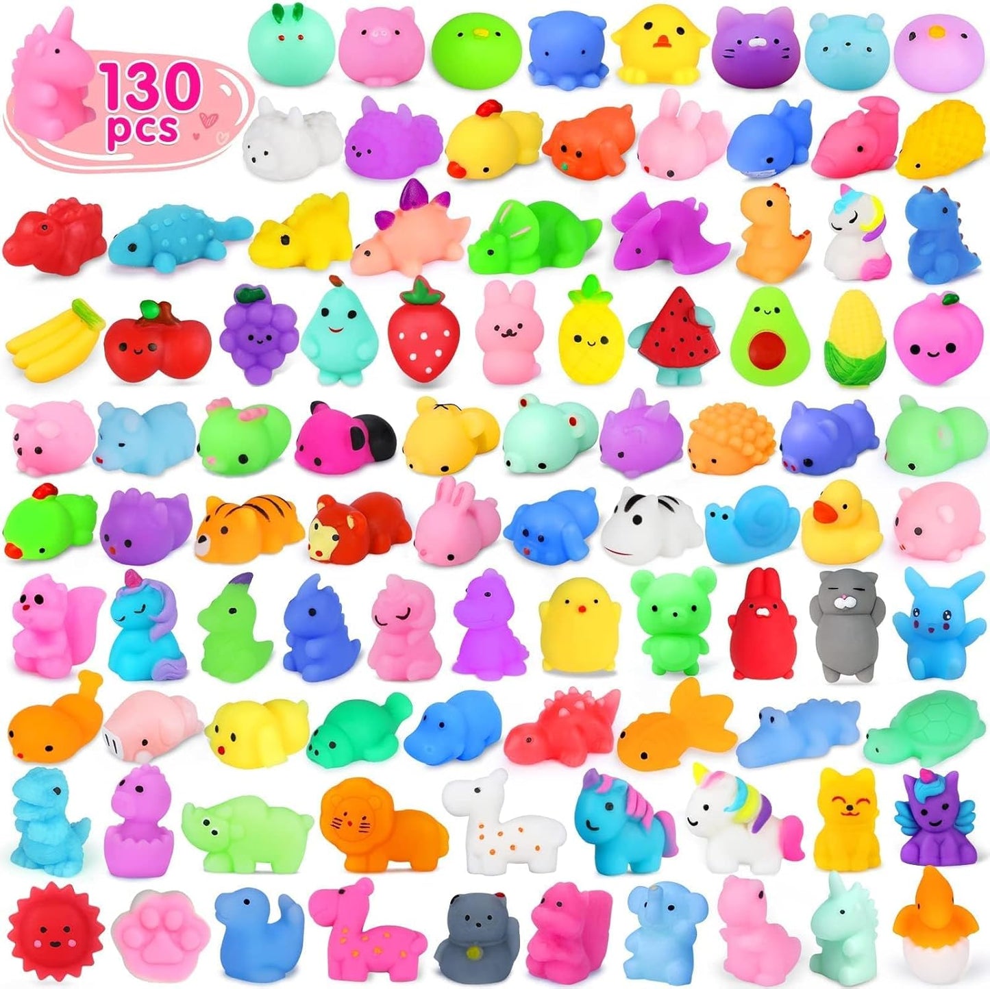 Yunaking 130PCS Kawaii Squishies - Stress Relief Fidget Toys for Kids | Perfect Party Favors & Classroom Prizes