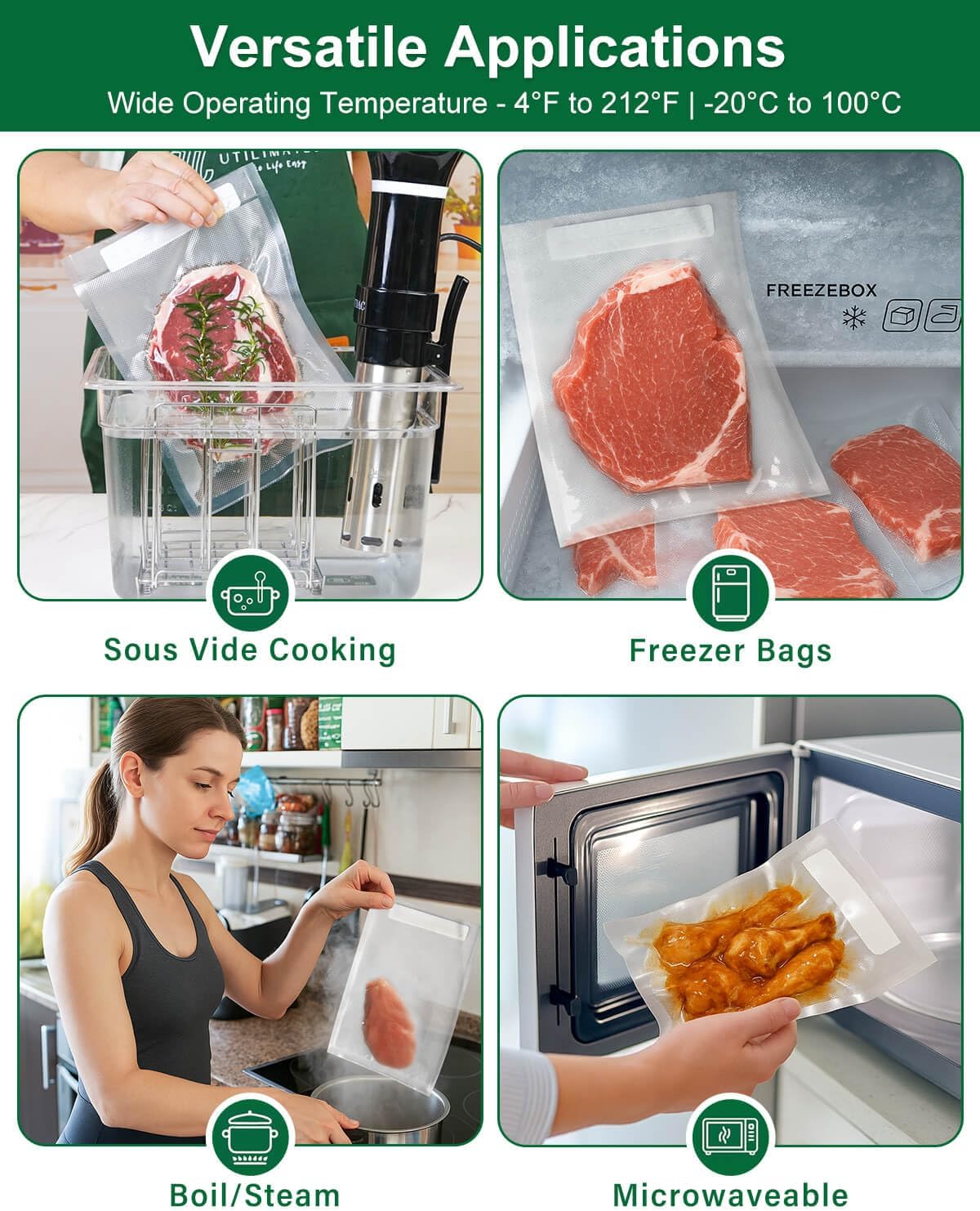 Quart Vacuum Sealer Bags - 8x11 Inch BPA-Free Heavy Duty Food Storage | 100 Count Precut with Labels