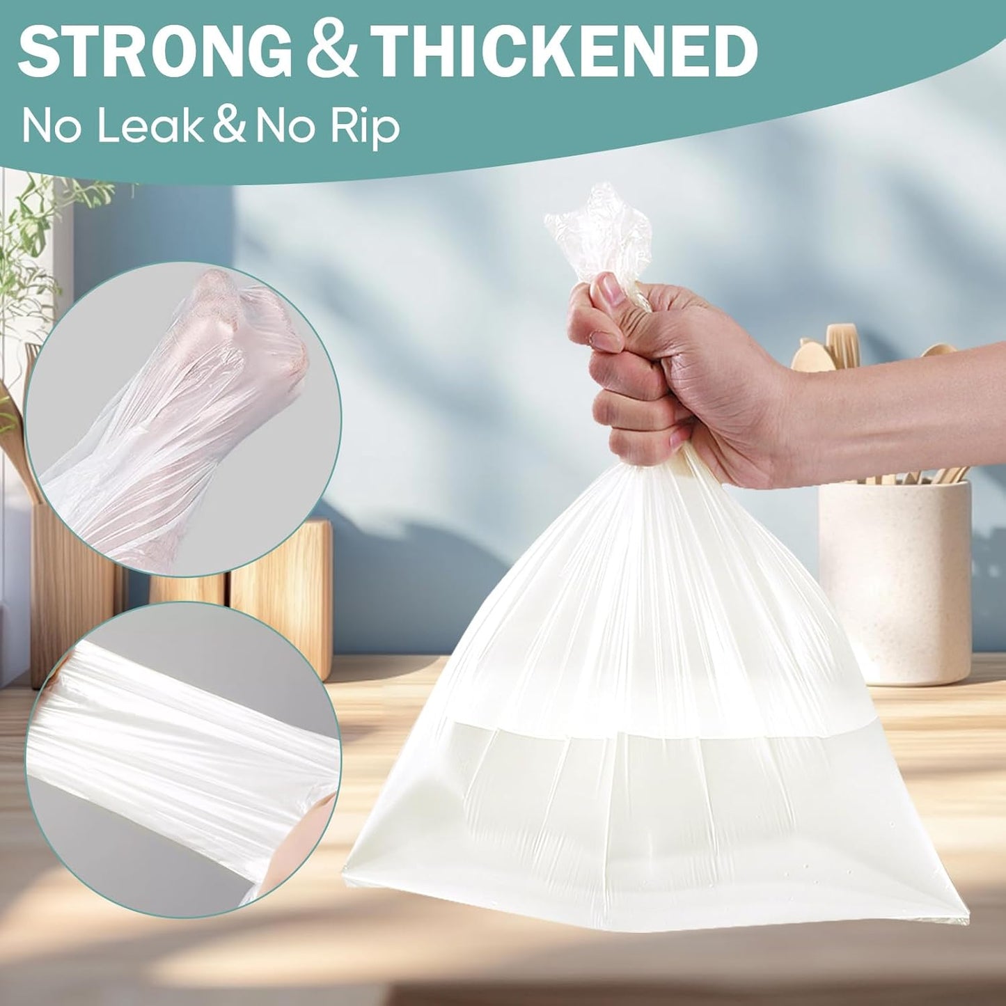 Skiennix Small Trash Bags - 100 Count Leakage-Proof 4 Gallon Garbage Liners | Unscented White Mini Bags