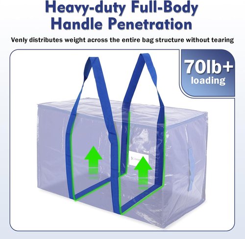KYODOLED 6 Pack Heavy Duty Blue Moving Bags - Sturdy Storage Totes with Zipper & Handles for College Students